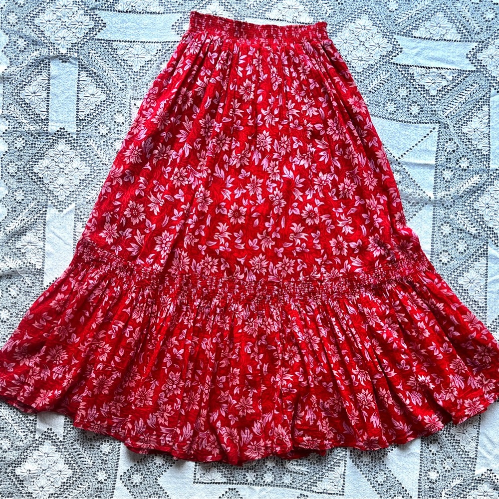 Free People Red Floral Maxi Skirt - Picture 1 of 7